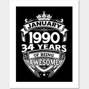 January 1990 34 Years Of Being Awesome 34th Birthday Posters and Art